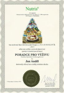 Jan Anděl certifikát