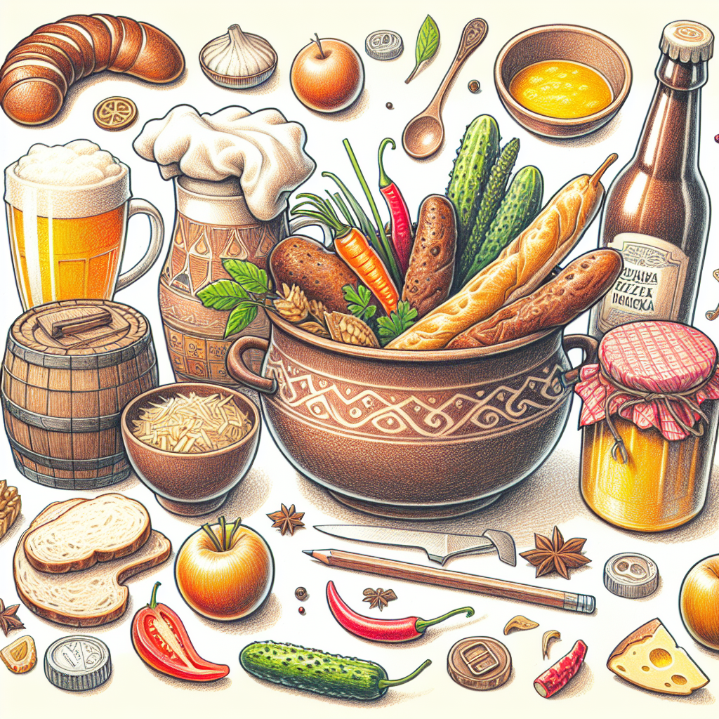 Pastelková ilustrace znázorňující téma: Tradiční kuchyně