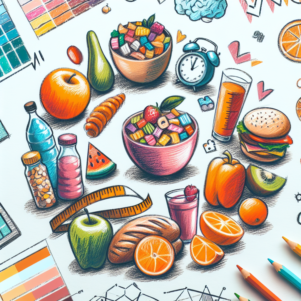 Pastelková ilustrace znázorňující téma: Zdraví a výživa