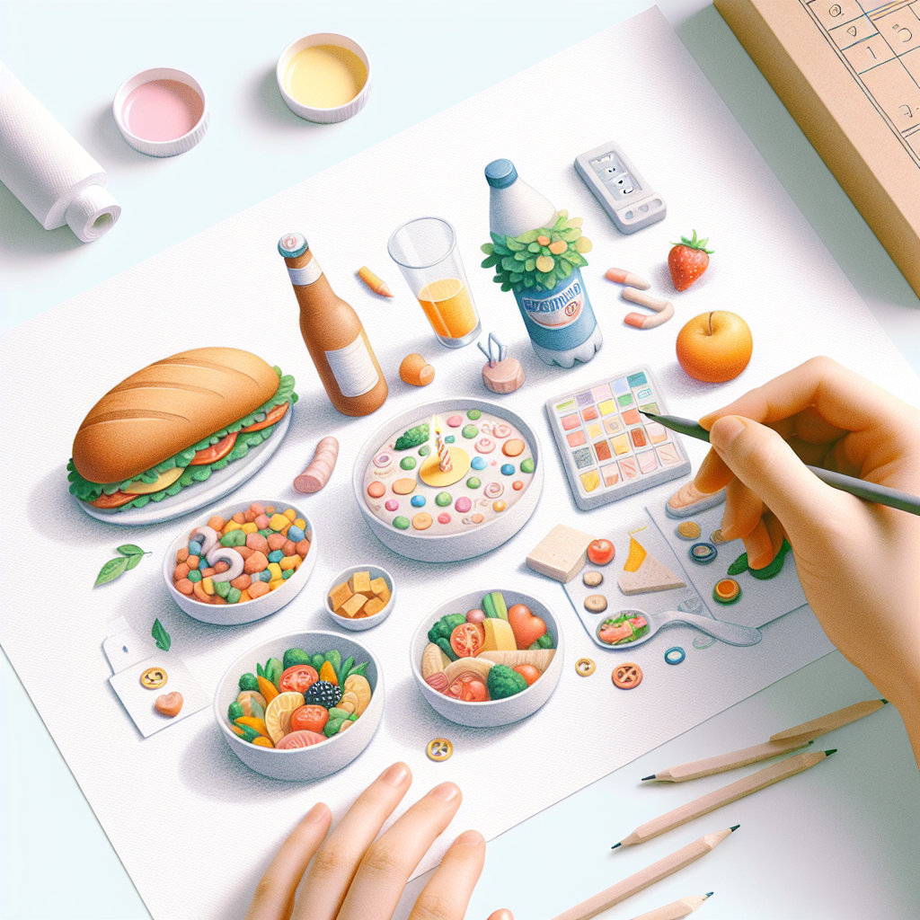 Pastelková ilustrace znázorňující téma: Oslavy a jídlo