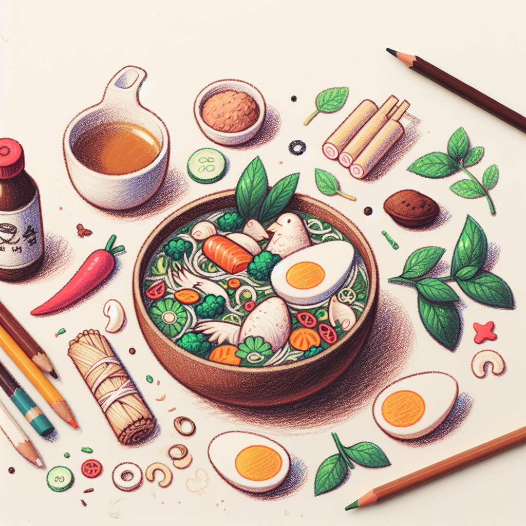 Pastelková ilustrace znázorňující téma: Vietnamská kuchyně