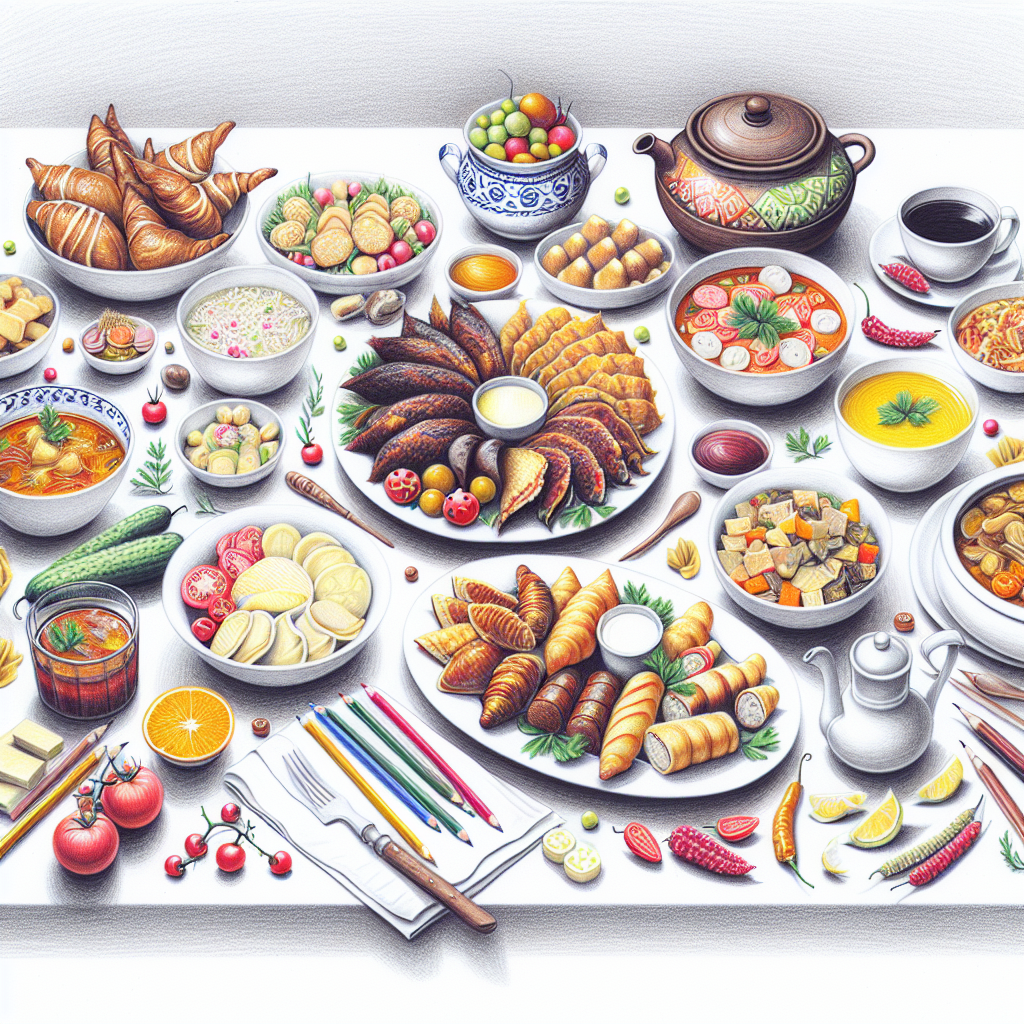 Pastelková ilustrace znázorňující téma: Polská kuchyně