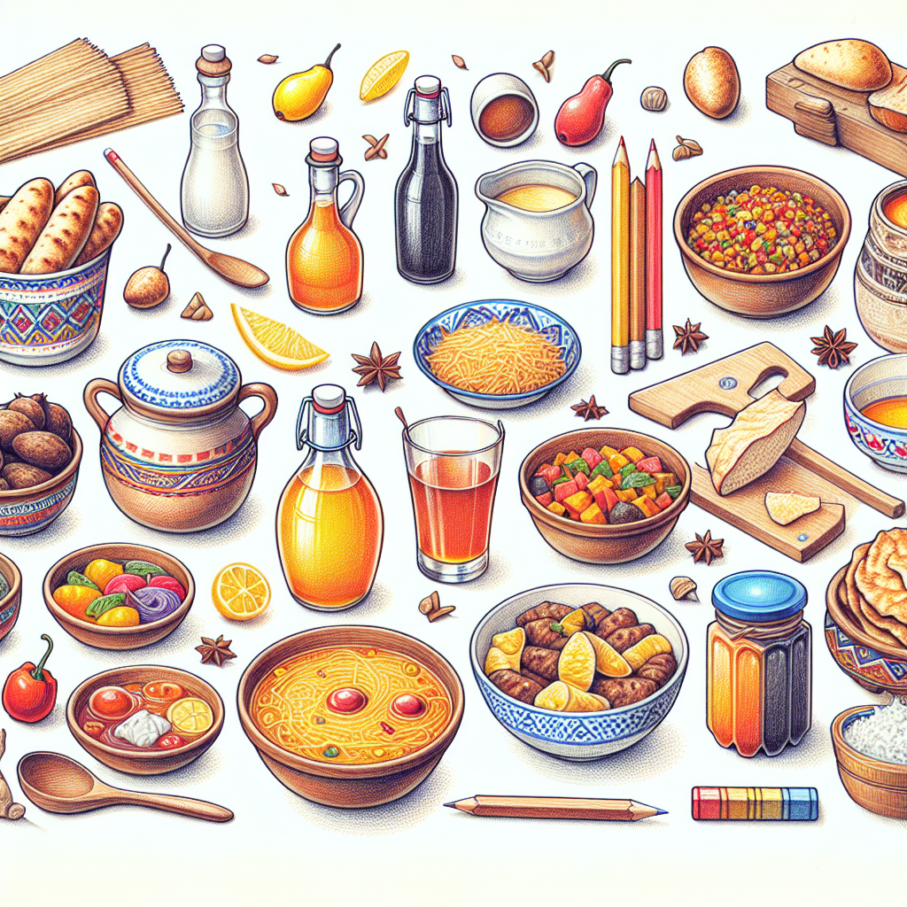 Pastelková ilustrace znázorňující téma: Gastronomie