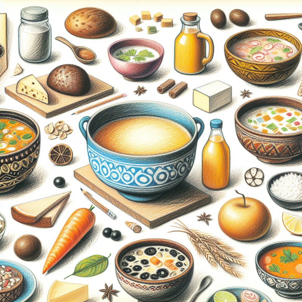 Pastelková ilustrace znázorňující téma: Ruská kuchyně