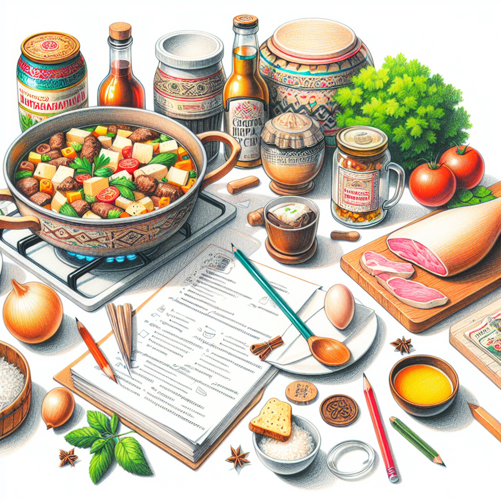 Pastelková ilustrace znázorňující téma: Ruská kuchyně