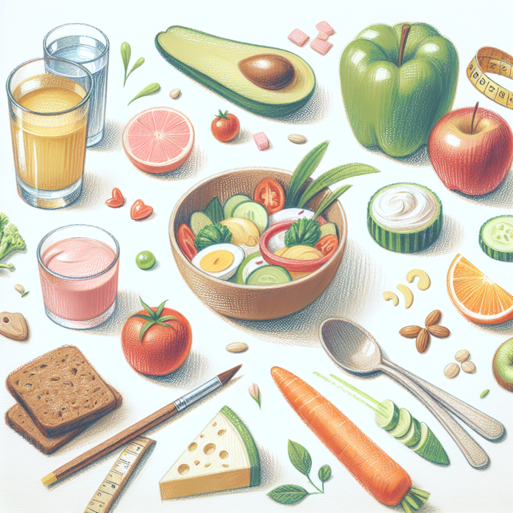 Pastelková ilustrace znázorňující téma: Diety