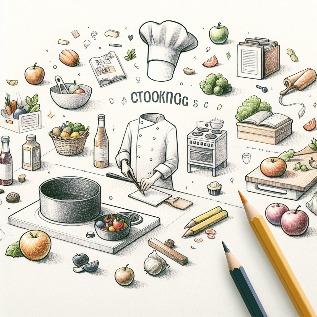 Pastelková ilustrace znázorňující téma: Vaření a recepty