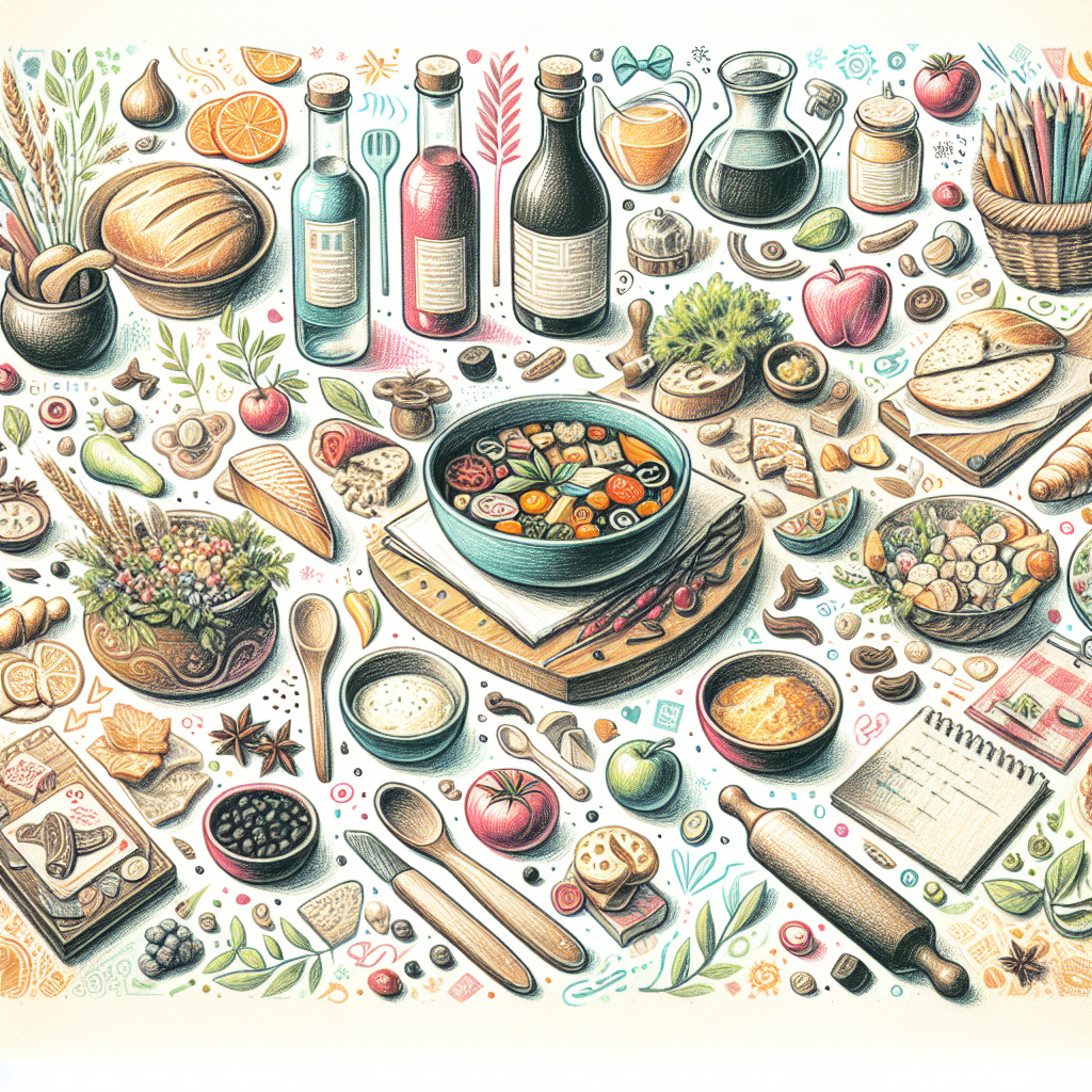 Pastelková ilustrace znázorňující téma: Kuchyně