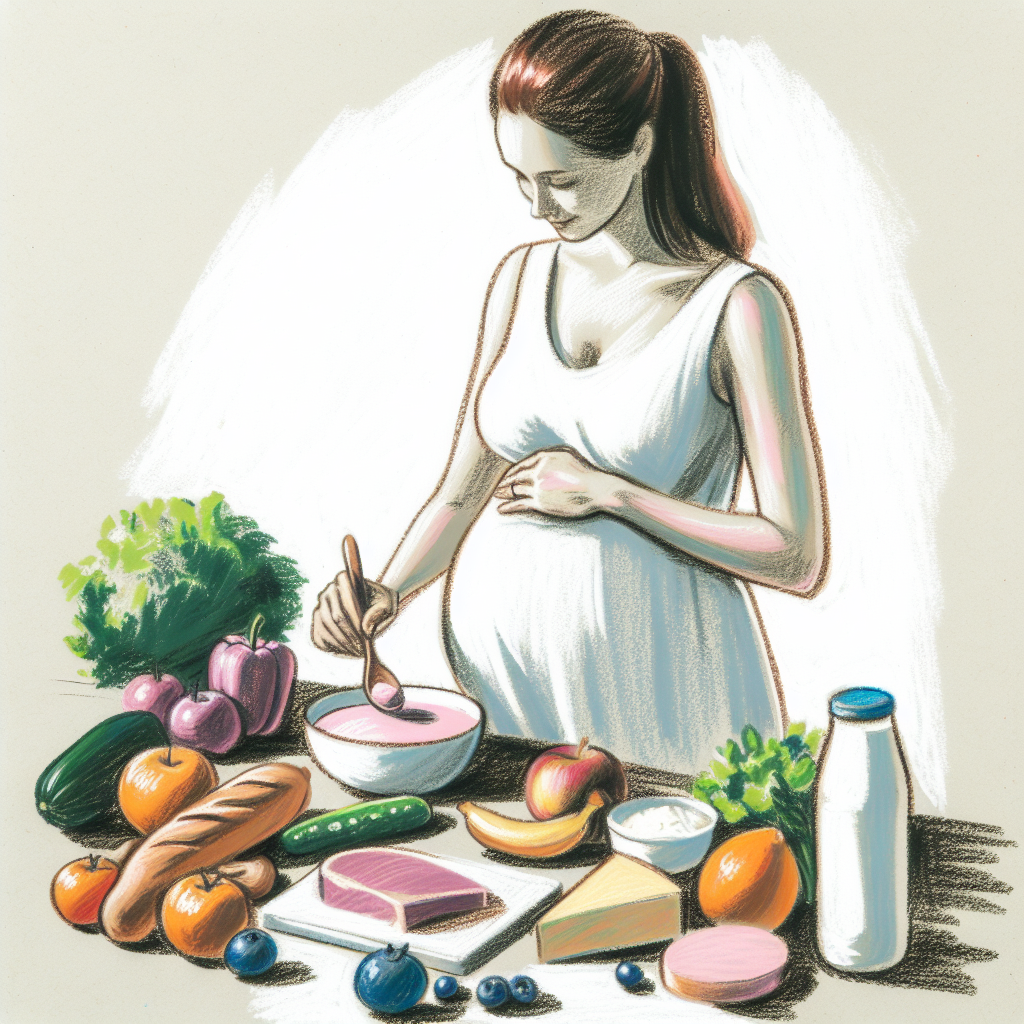 Pastelková ilustrace znázorňující téma: Těhotenství