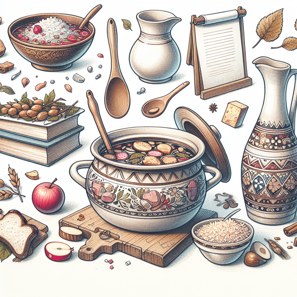 Pastelková ilustrace znázorňující téma: Ruská kuchyně