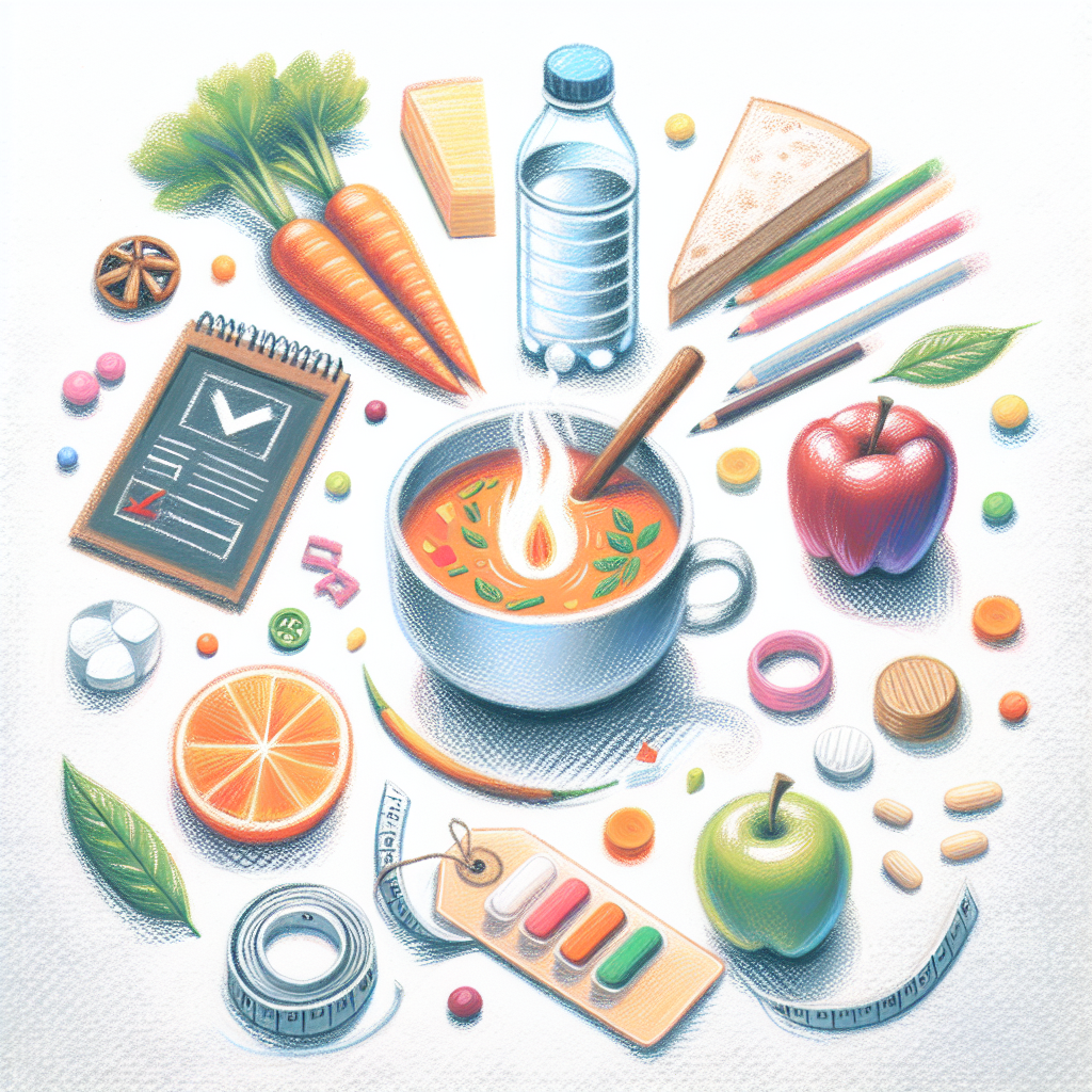 Pastelková ilustrace znázorňující téma: Diety a hubnutí