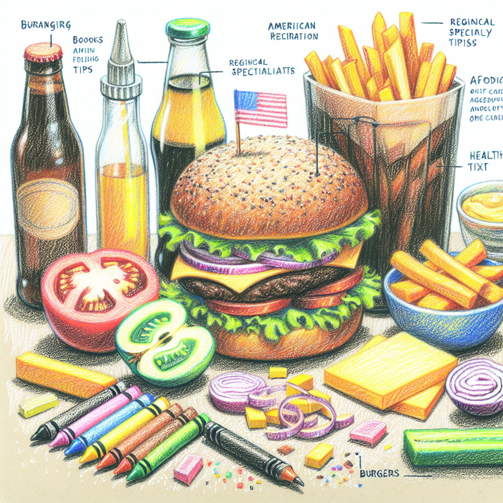 Pastelková ilustrace znázorňující téma: Americká kuchyně