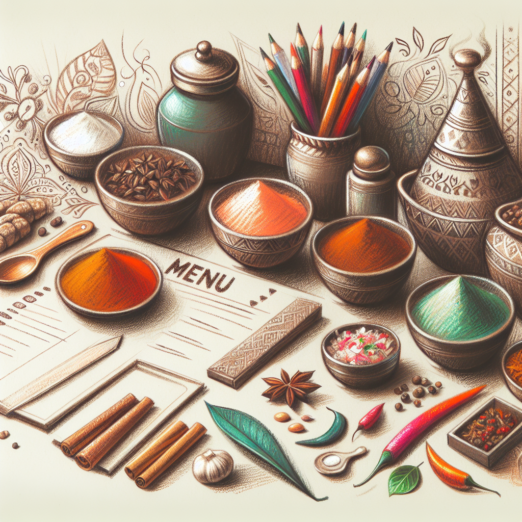Pastelková ilustrace znázorňující téma: Indická kuchyně