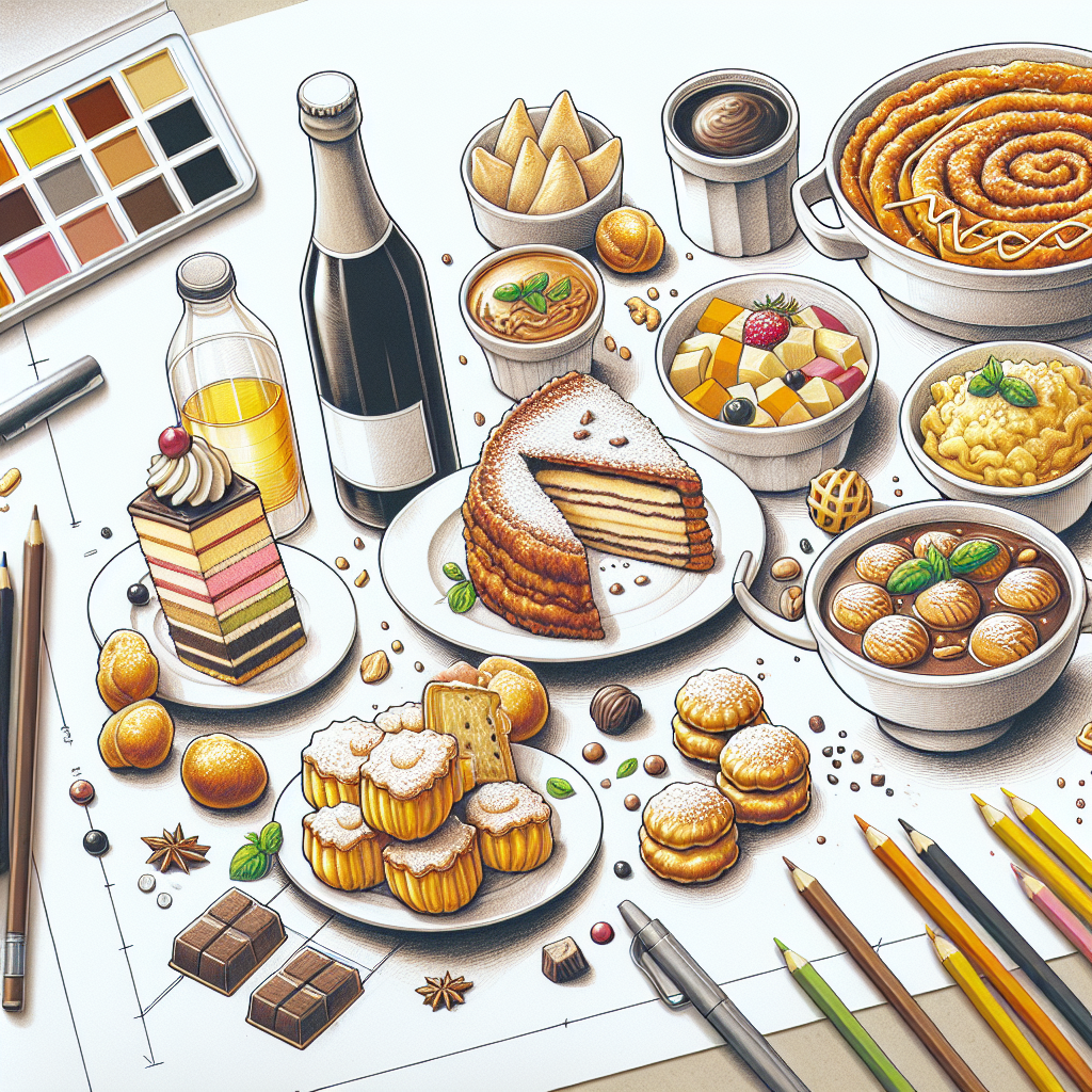 Pastelková ilustrace znázorňující téma: Rakouská kuchyně