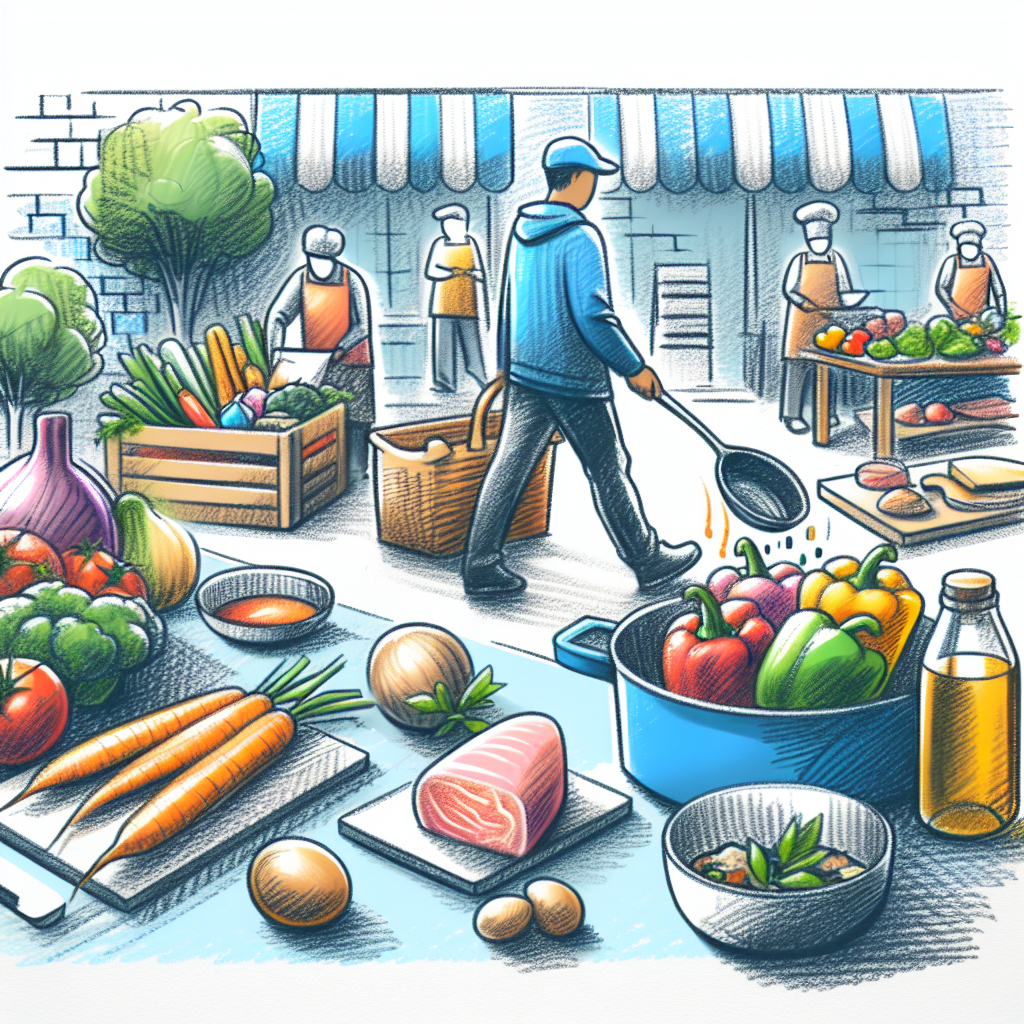 Pastelková ilustrace znázorňující téma: Vaření na dovolené