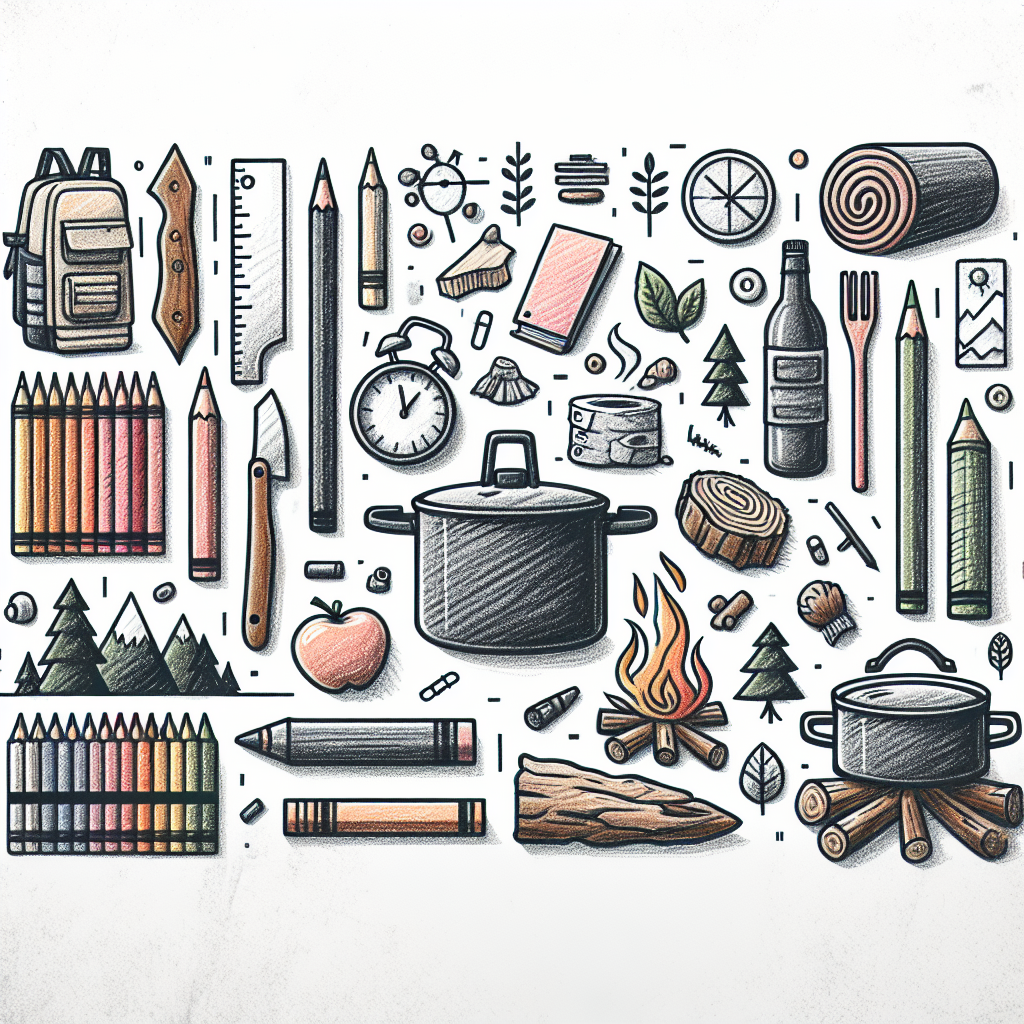 Pastelková ilustrace znázorňující téma: Vaření v přírodě