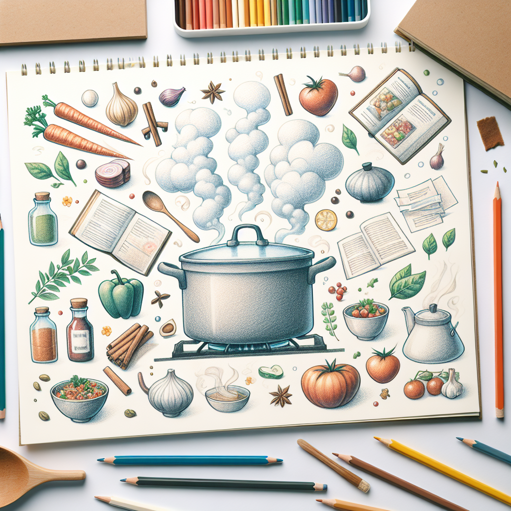 Pastelková ilustrace znázorňující téma: Vaření