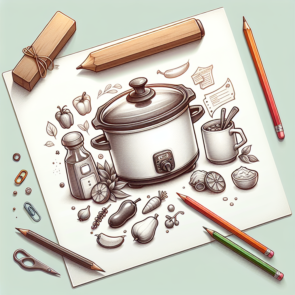 Pastelková ilustrace znázorňující téma: Vaření v pomalém hrnci