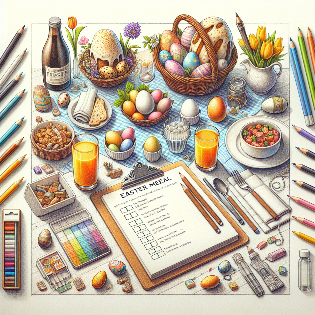 Pastelková ilustrace znázorňující téma: Velikonoční jídla