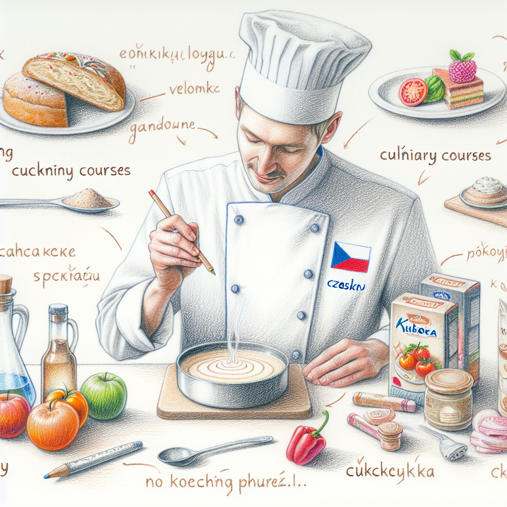 Pastelková ilustrace znázorňující téma: Gastronomie