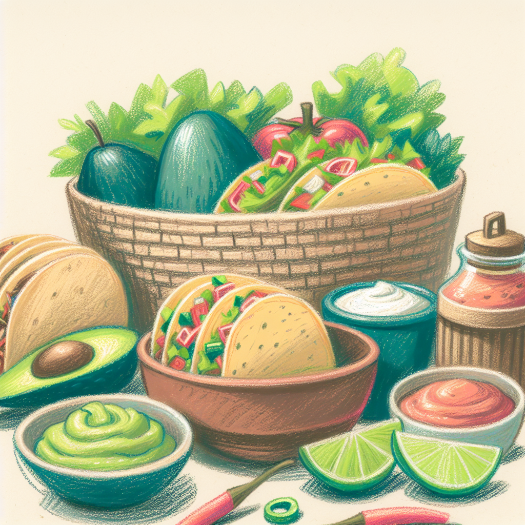 Pastelková ilustrace znázorňující téma: Mexická kuchyně