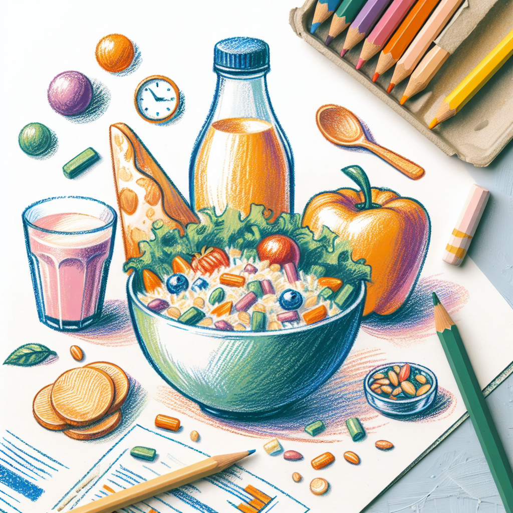 Pastelková ilustrace znázorňující téma: Jídlo a stravování